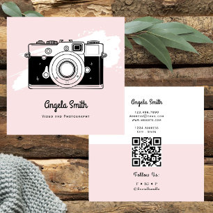 Camera Photography Trendy Website Pink  Square Business Card
