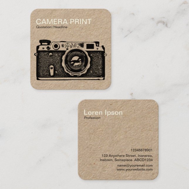Camera Print - Cream + Black on Kraft Card (Front/Back)