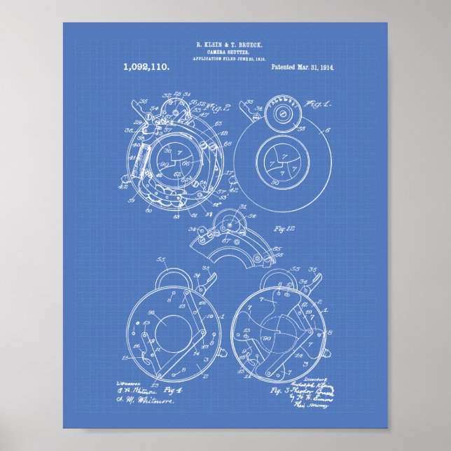 Camera Shutter 1914 Patent Art Blueprint Poster (Front)