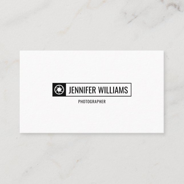 Camera Shutter Logo Minimalist Photographer Business Card (Front)