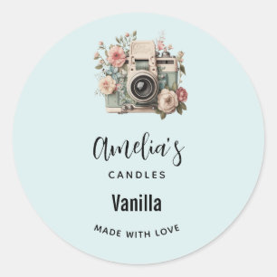 Camera with Flowers Retro Pastel Candle Business Classic Round Sticker
