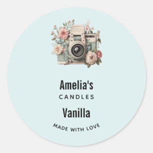 Camera with Flowers Retro Pastel Candle Business Classic Round Sticker