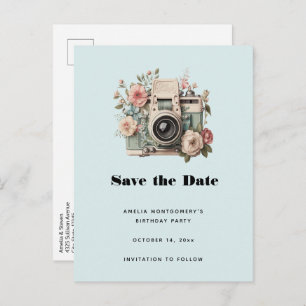 Camera with Flowers Retro Pastel Image Announcement Postcard