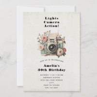 Camera with Flowers Retro Pastel Image Birthday