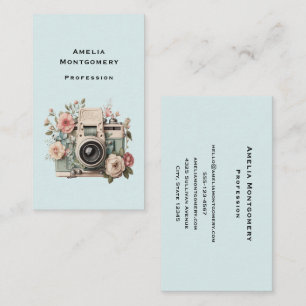 Camera with Flowers Retro Pastel Image Business Card