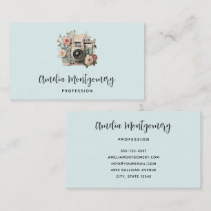 Camera with Flowers Retro Pastel Image Business Card
