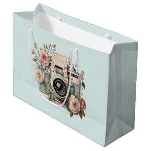 Camera with Flowers Retro Pastel Image Large Gift Bag