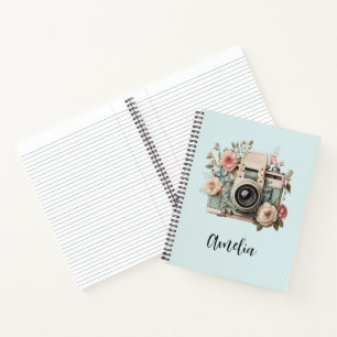 Camera with Flowers Retro Pastel Image Notebook