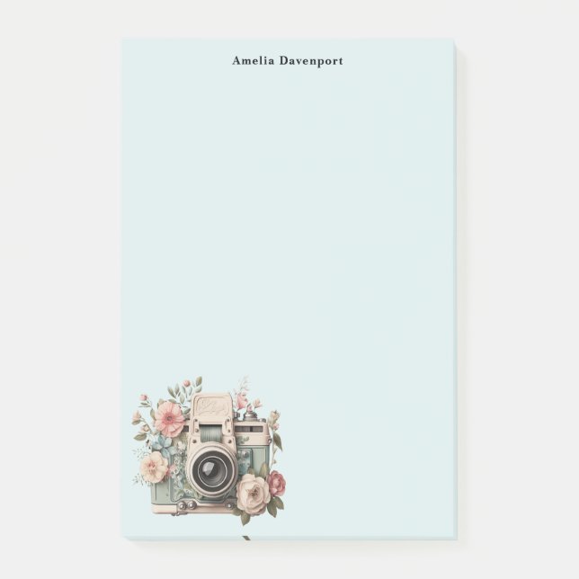Camera with Flowers Retro Pastel Image Post-it Notes (Front)