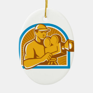Cameraman Film Crew Vintage Movie Camera Retro Ceramic Tree Decoration