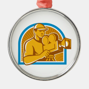 Cameraman Film Crew Vintage Movie Camera Retro Metal Tree Decoration