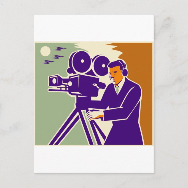 Cameraman Film Crew Vintage Video Movie Camera Postcard (Front)