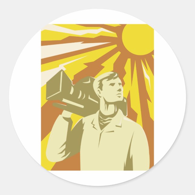 Cameraman Film Crew With Video Camera Classic Round Sticker (Front)