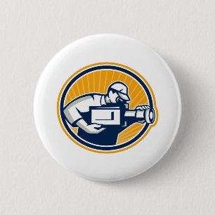 Cameraman Shooting Movie Video Camera Retro 6 Cm Round Badge