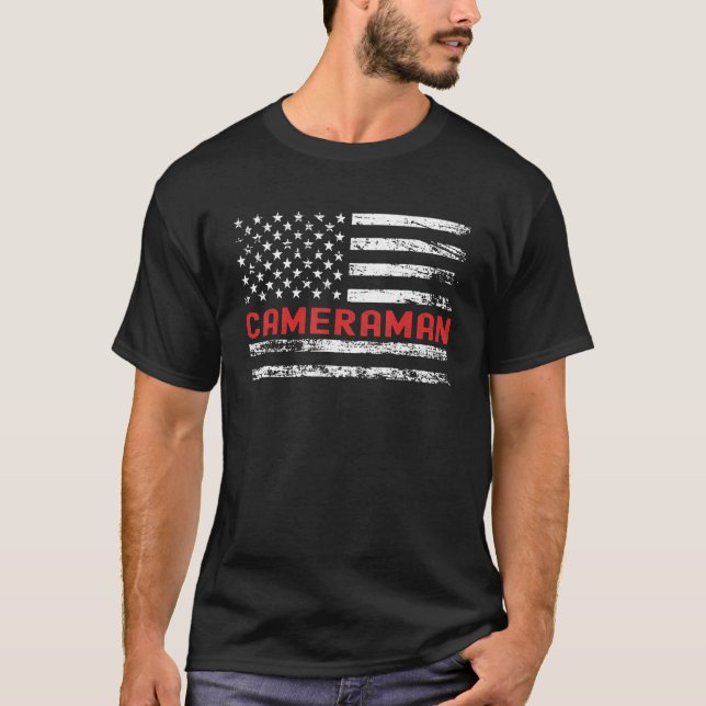 Cameraman USA Flag Profession Retro Job Title T-Shirt (Front)