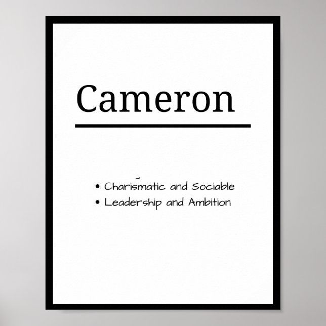 Cameron, Boy Personalised Name Definition  Poster (Front)