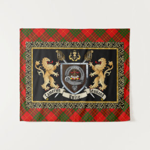 Cameron Clan Badge & Motto w/Lions Tapestry