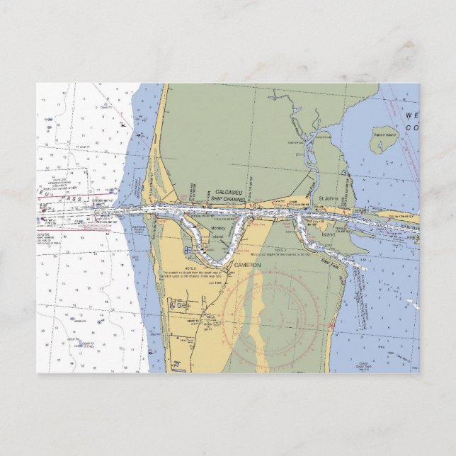 Cameron Louisiana Nautical Harbour Chart postcard (Front)