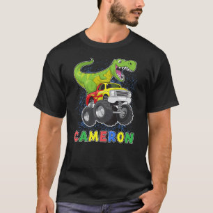 Cameron Personalized Dinosaur On A Monster Truck K T-Shirt