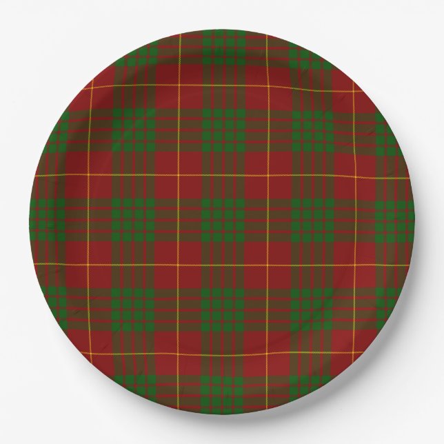 Cameron tartan red green plaid paper plate (Front)