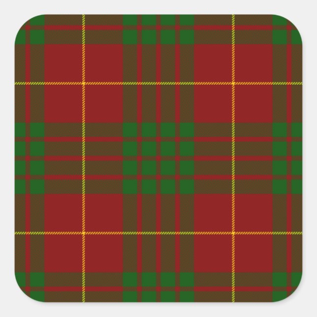 Cameron tartan red green plaid square sticker (Front)