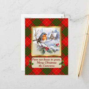 Cameron Tartan w/Robin Personalised   Holiday Postcard