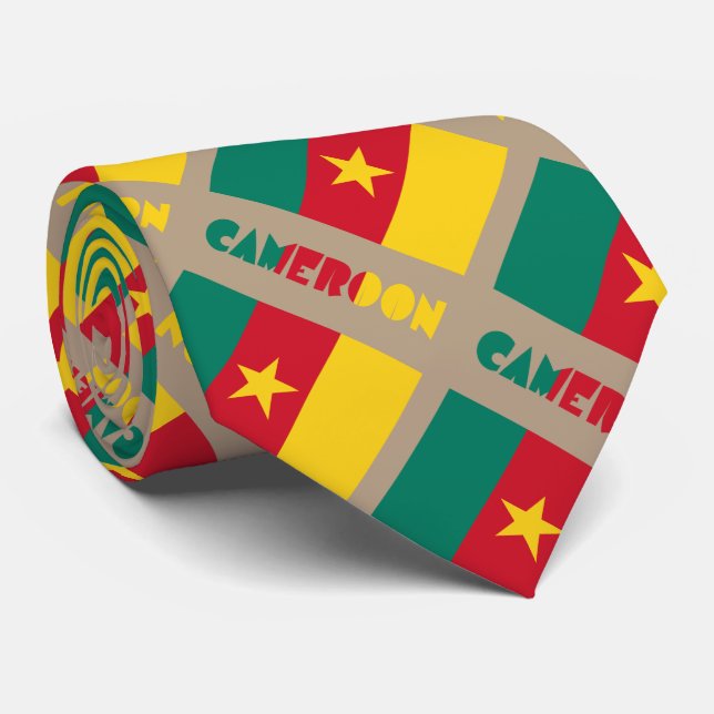 Cameroon and Cameroonian Flag Tiled Tie (Rolled)
