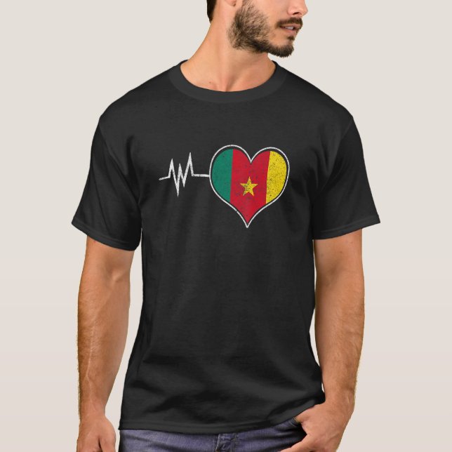 Cameroon Cameroonian Flag Proud Heart Love Flag Me T-Shirt (Front)