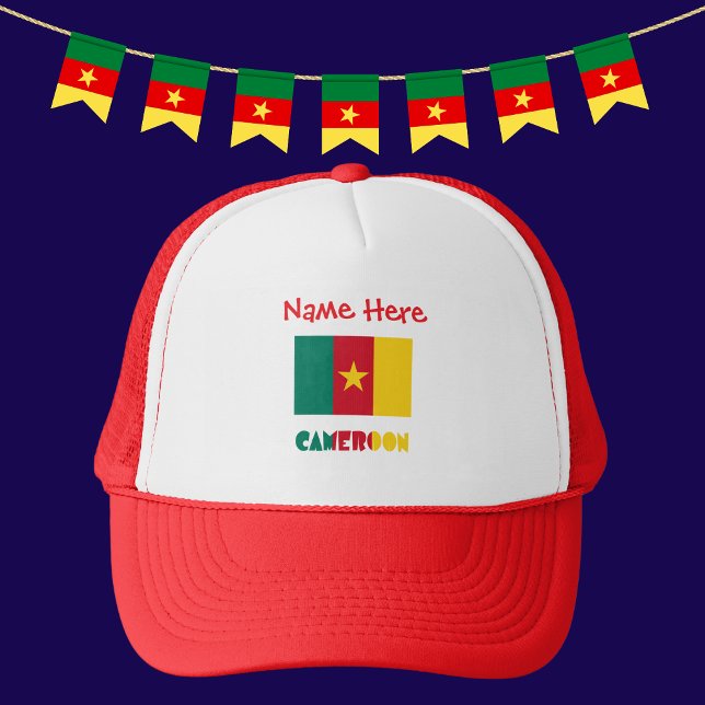 Cameroon Cameroonian Flag Red Personalisation  Trucker Hat (Personalized trucker hat with the CAMEROON an flag and the word CAMEROON below.)