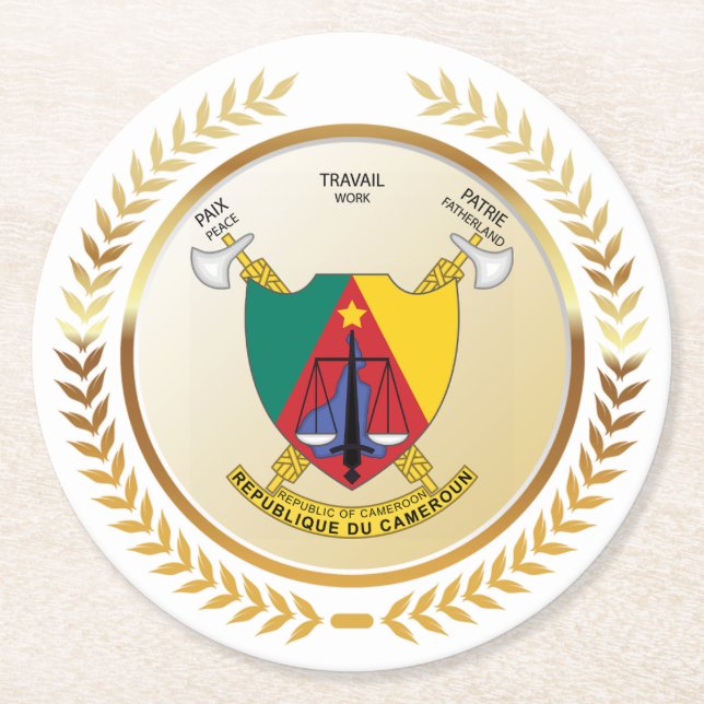 Cameroon Coat of Arms Round Paper Coaster (Front)