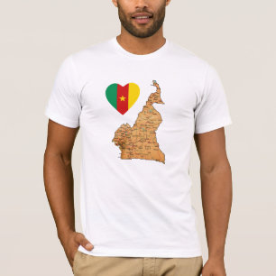 Cameroon Flag Heart and Map T-Shirt