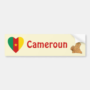 Cameroon Flag Heart + Map Bumper Sticker