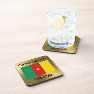 Cameroon Flag+Text Coaster