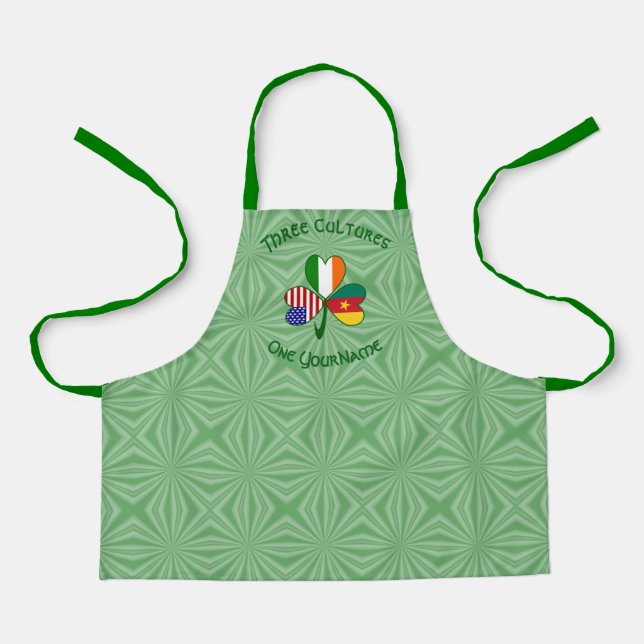 Cameroon Irish USA Flags Shamrock Personalised Kid Apron (Front)