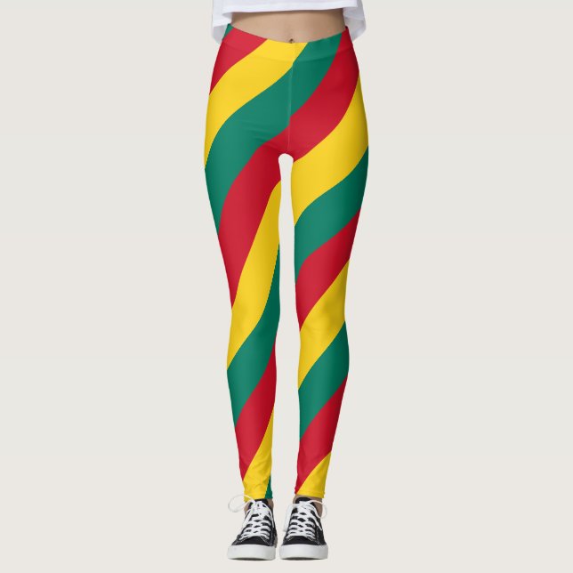 Cameroon National Flag Colours Diagonal Striped Leggings (Front)