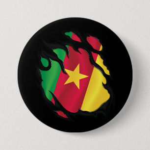 Cameroon Ripped Flag 7.5 Cm Round Badge
