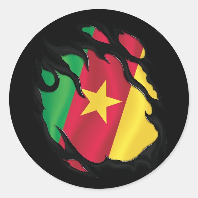 Cameroon Ripped Flag Classic Round Sticker (Front)