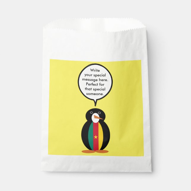 Cameroon Talking Ms Penguin Personalised  Favour Bags (Front)
