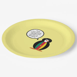 Cameroon Talking Ms Penguin Personalised  Paper Plate