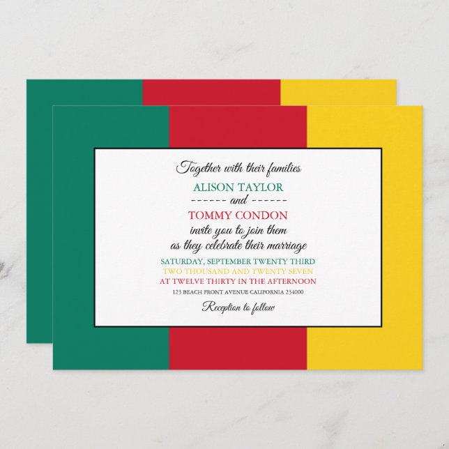 Cameroonian Flag, Flag of Cameroon Wedding Invitation (Front/Back)