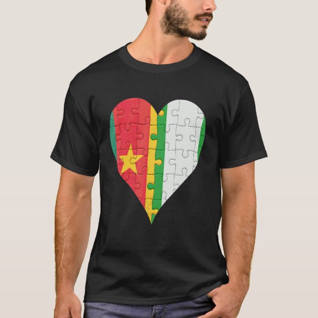 Cameroonian Nigerian Flag Heart T-Shirt (Front)