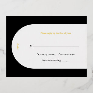 Camila Black Arch Modern Wedding RSVP Foil Invitation Postcard