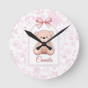 Camila   Custom Pink Teddy Bear Nursery Design  Round Clock
