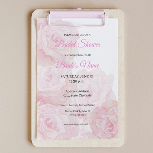 Camila Elegant Pink Rose Bridal Shower Invitation (Creator Uploaded)