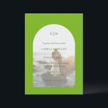 Camila Green Arch Modern Wedding Invitation<br><div class="desc">Modern wedding invitation featuring your monogram along with your details over your favourite photo inside of an arch over a vibrant chartreuse / lime green background. The template includes a sheer overlay to allow the text to show up over your picture and may be removed in the design editing tool....</div>