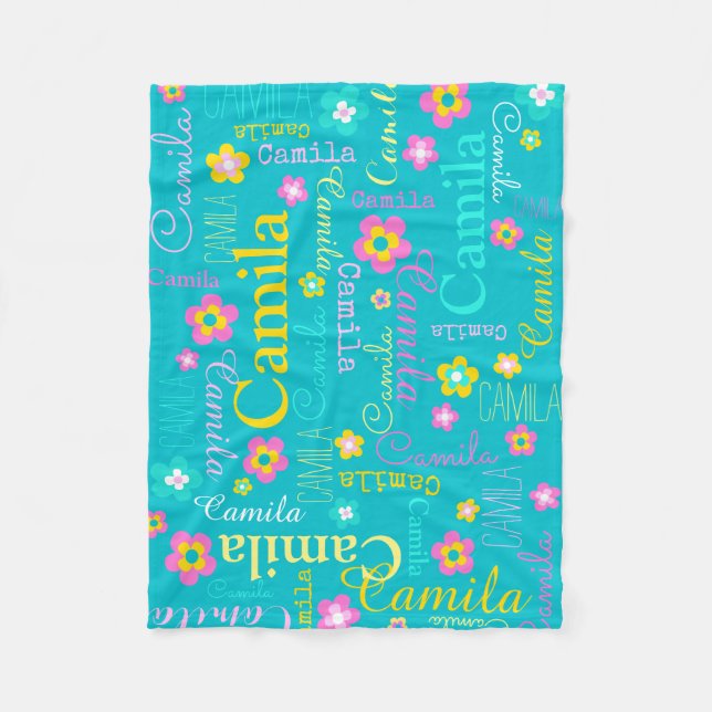 Camila personalise short name aqua pink blanket (Front)