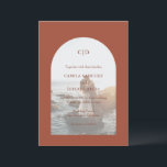 Camila Rust Arch Modern Wedding Invitation<br><div class="desc">Modern wedding invitation featuring your monogram along with your details over your favourite photo inside of an arch over a rust background. The template includes a sheer overlay to allow the text to show up over your picture and may be removed in the design editing tool. This simple yet elegant...</div>
