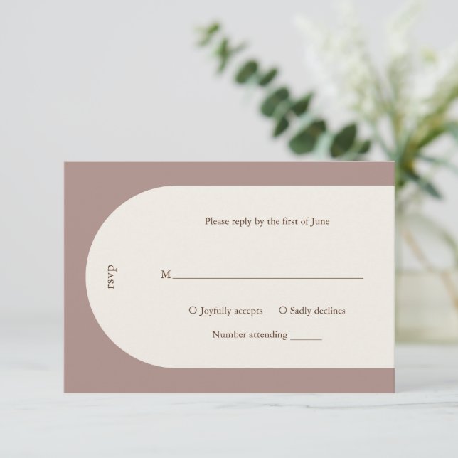 Camila Taupe Arch Modern Wedding RSVP Card (Standing Front)