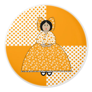Camille Doll With Orange Polka Dot Background Ceramic Knob