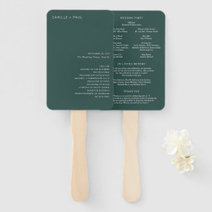 Camille Pine Green Modern Wedding Program Hand Fan